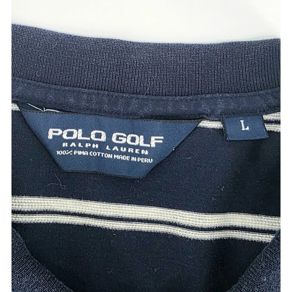 Polo Golf Ralph Lauren Vintage Preppy Navy Stripe Size Large Mens Polo Shirt